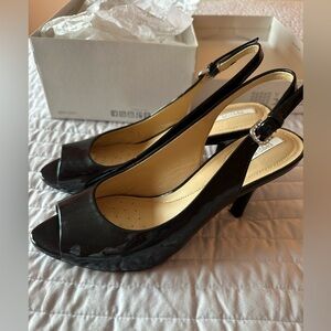 Geox Black Patent Slingback Peep Toe Heels